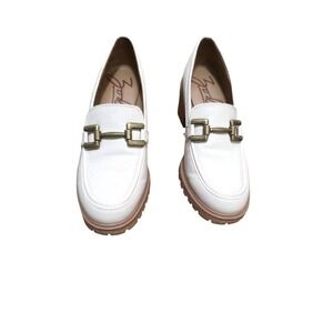 Zodiac Women's Cream Leather Loafers Chunky Heel & Gold Bit Detail Size‎ 8